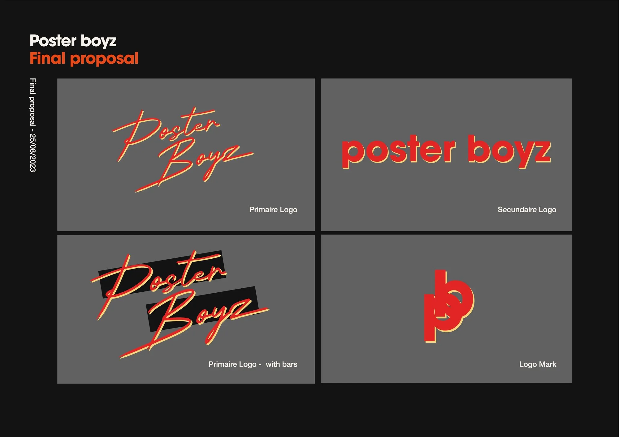 The logo page from the brand deck: primary script, secondary lockup, script on bars, and the monogram