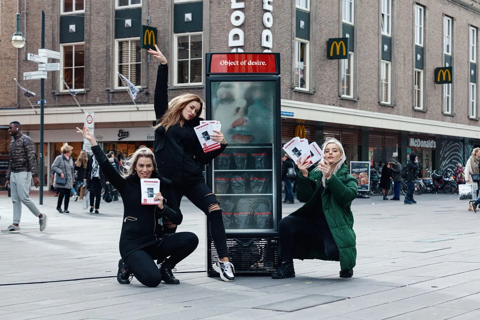 The promotion team with the freezer unit outside McDonald's in Eindhoven