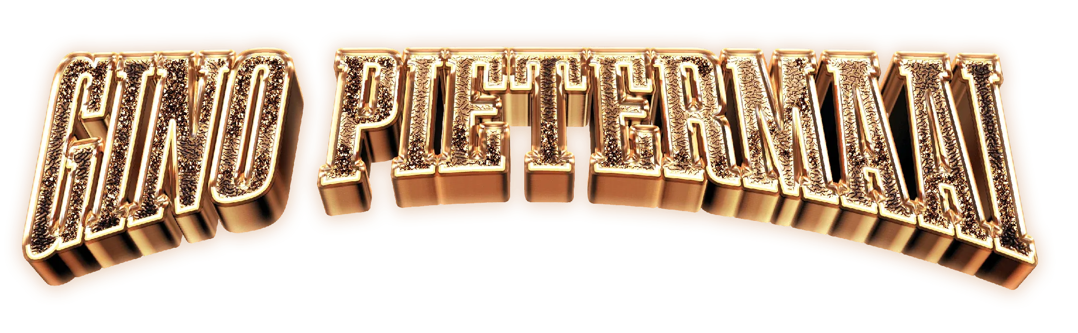 The Gino Pietermaai wordmark, gold and chrome with a diamond fill