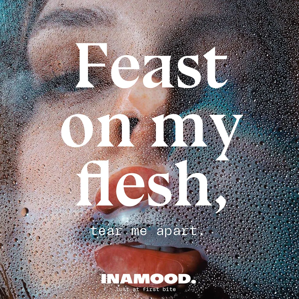INAMOOD brand identity, packaging, fridge unit, app, and campaign imagery