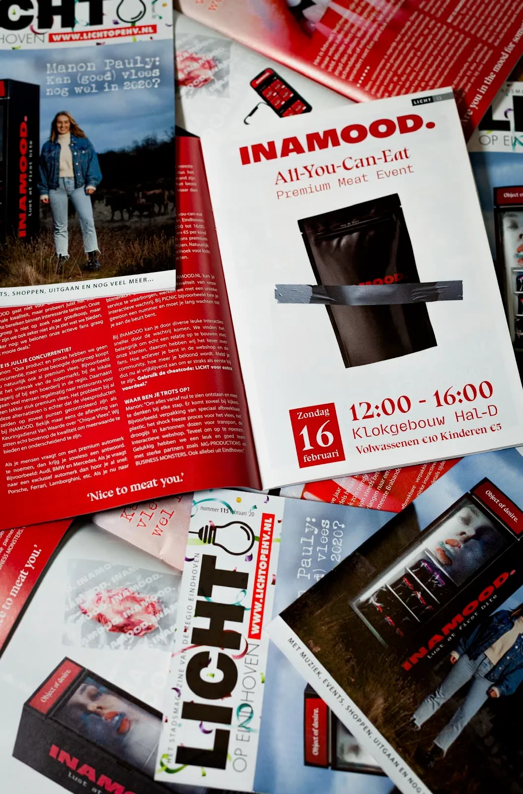 Printed flyers and magazine copies from the launch campaign