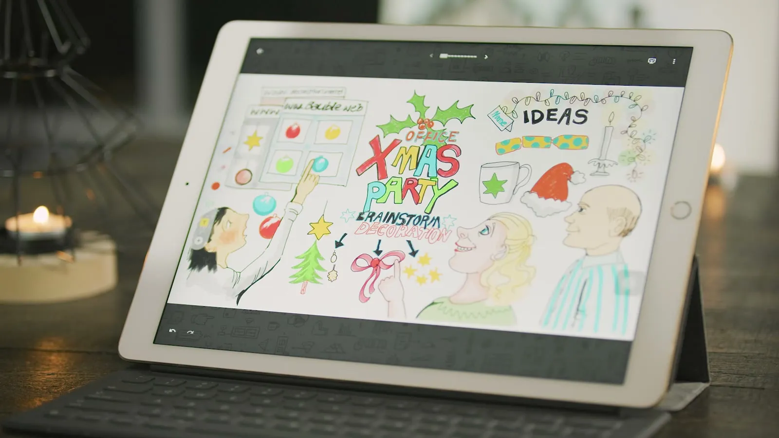 The same drawing continued on a tablet on the table