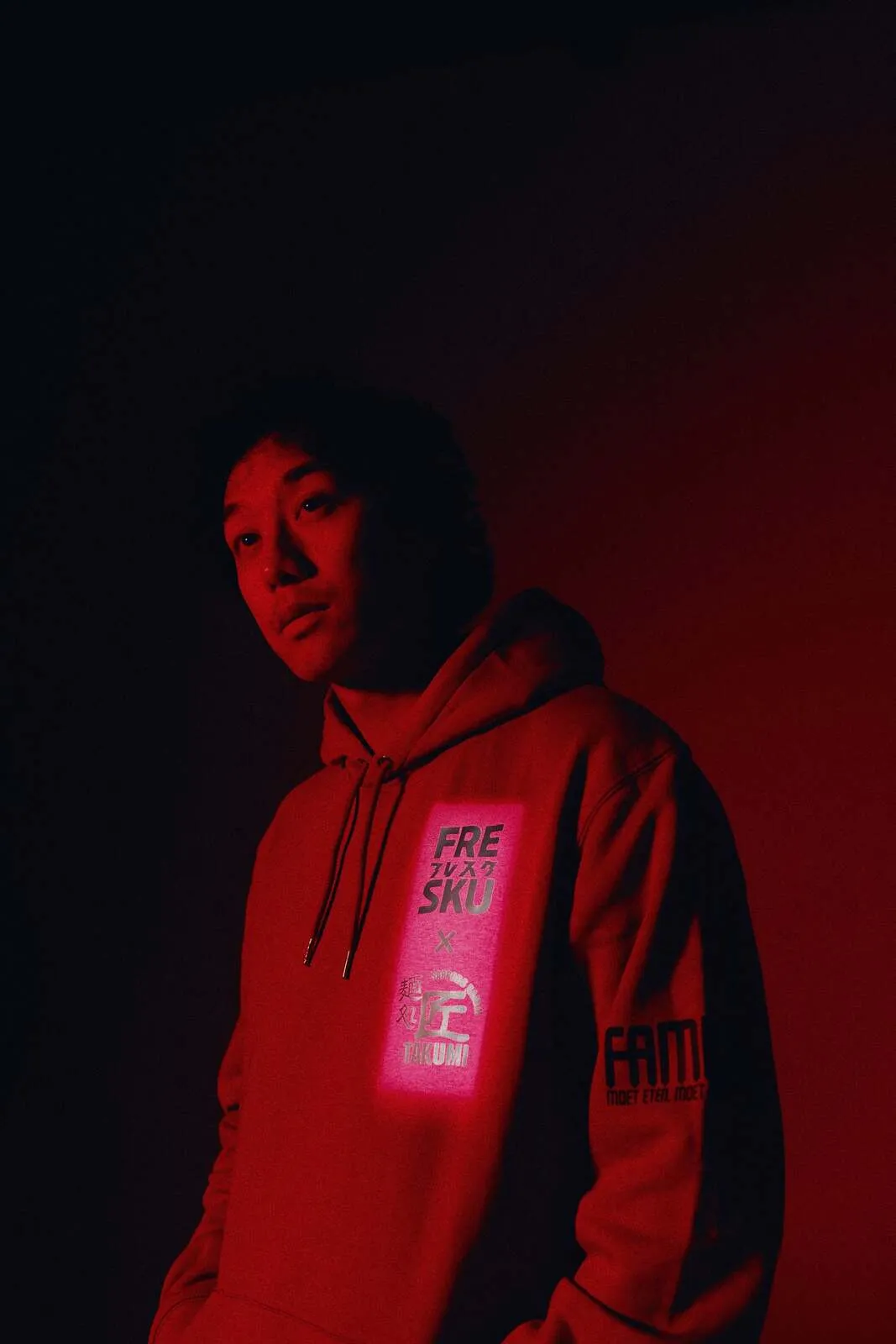 The pink Fresku x Takumi hoodie from the second drop